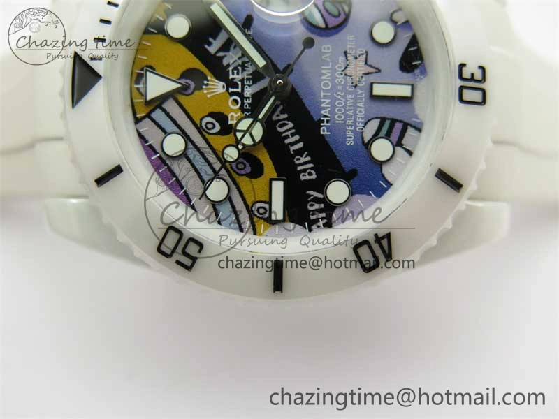 ZipUp Submariner 40mm White Ceramic 5GF Best Edition Painting Dial on White Rubber Strap SA 2484