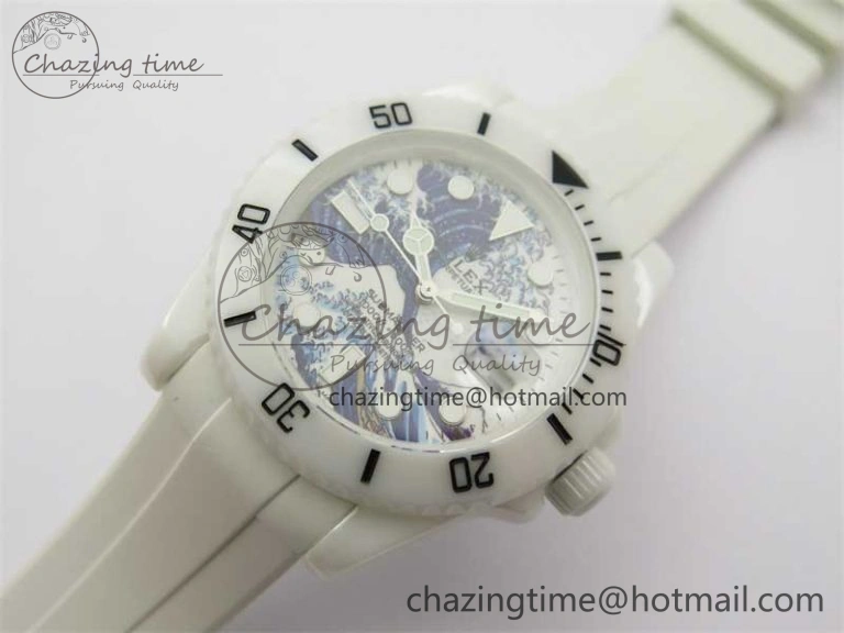 Durable Submariner 40mm White Ceramic 5GF Best Edition Sea Painting Dial on White Rubber Strap SA 2475