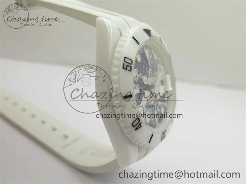 Durable Submariner 40mm White Ceramic 5GF Best Edition Sea Painting Dial on White Rubber Strap SA 2475