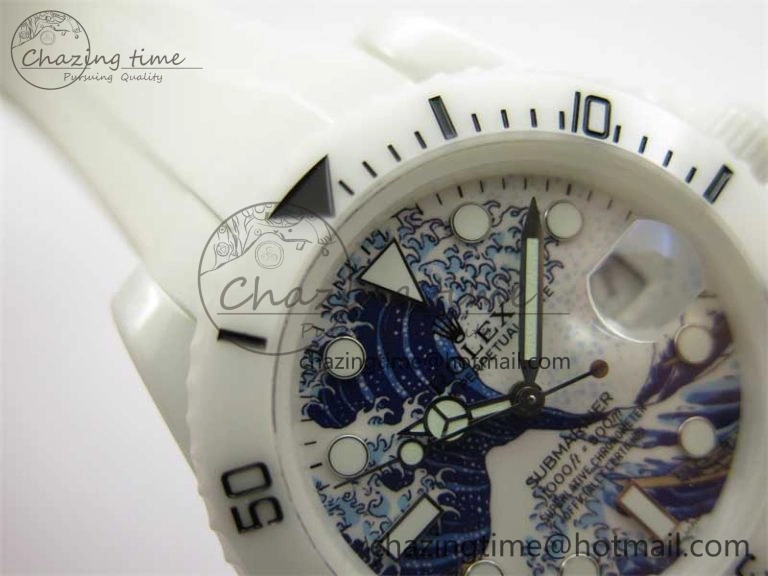 Durable Submariner 40mm White Ceramic 5GF Best Edition Sea Painting Dial on White Rubber Strap SA 2475