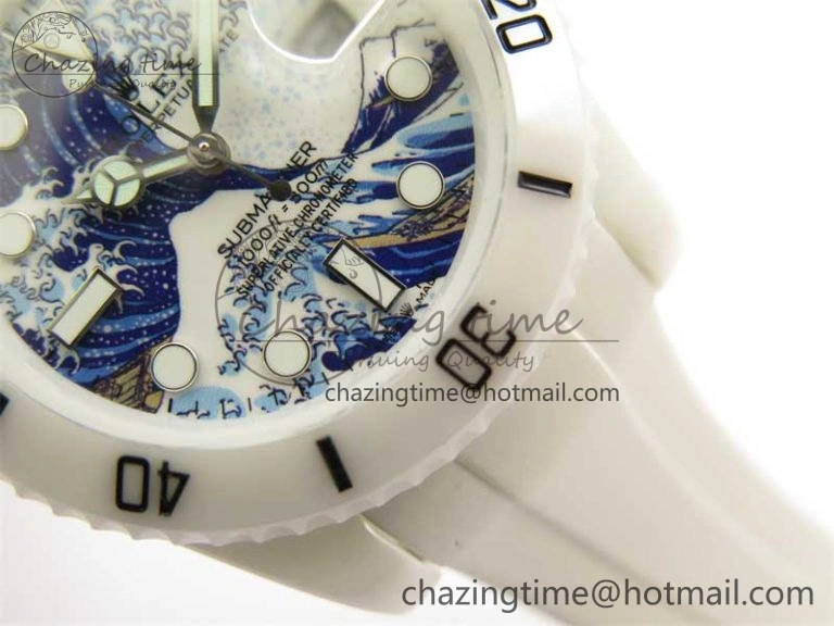 Durable Submariner 40mm White Ceramic 5GF Best Edition Sea Painting Dial on White Rubber Strap SA 2475