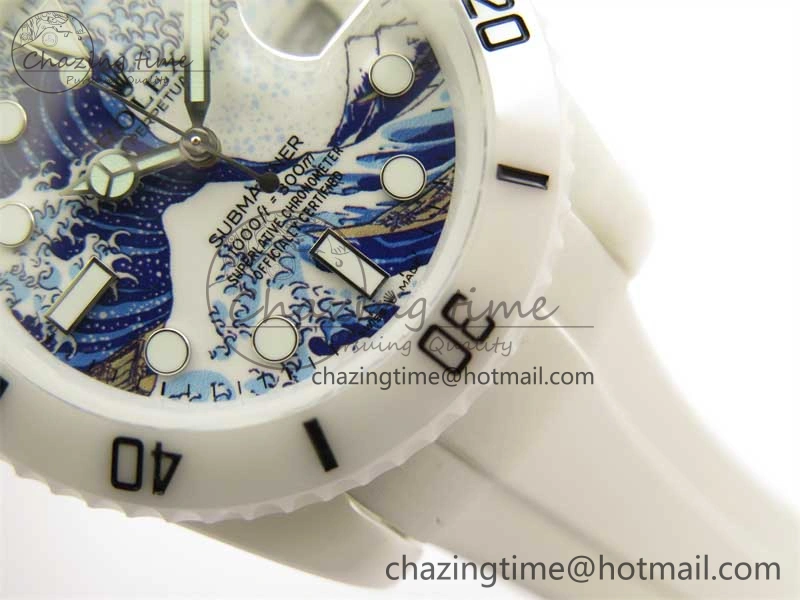 Durable Submariner 40mm White Ceramic 5GF Best Edition Sea Painting Dial on White Rubber Strap SA 2475