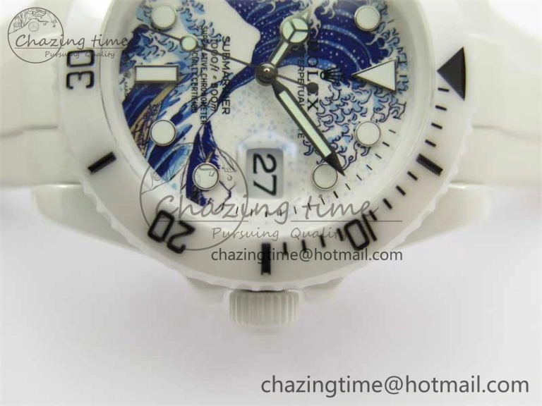 Durable Submariner 40mm White Ceramic 5GF Best Edition Sea Painting Dial on White Rubber Strap SA 2475