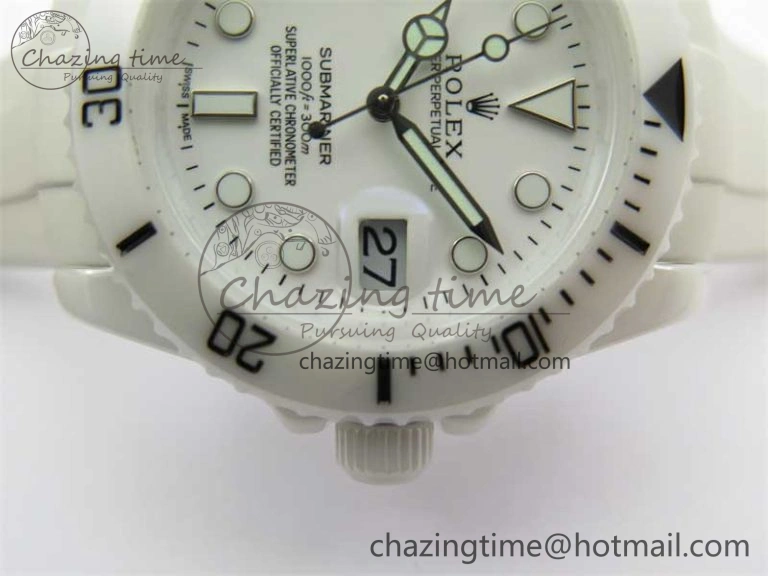 Sleek Submariner 40mm White Ceramic 5GF Best Edition White Dial on White Rubber Strap SA 2481