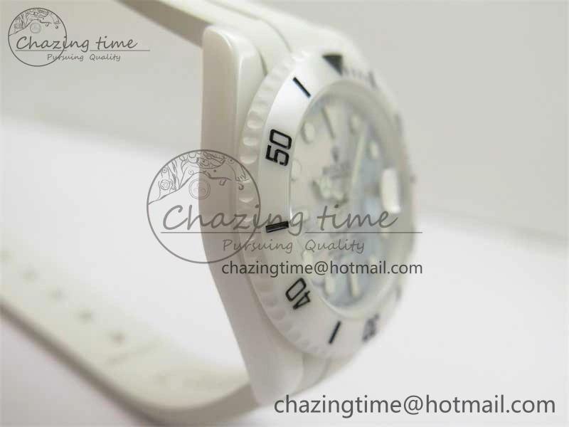 FreshLook Submariner 40mm White Ceramic 5GF Best Edition White Blue Dial on White Rubber Strap SA 2477