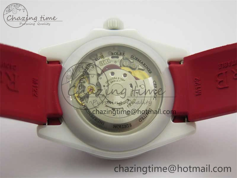 Submariner 40mm White Ceramic 5GF Best Edition White Red Dial on Red Rubber Strap SA Effortless 2485