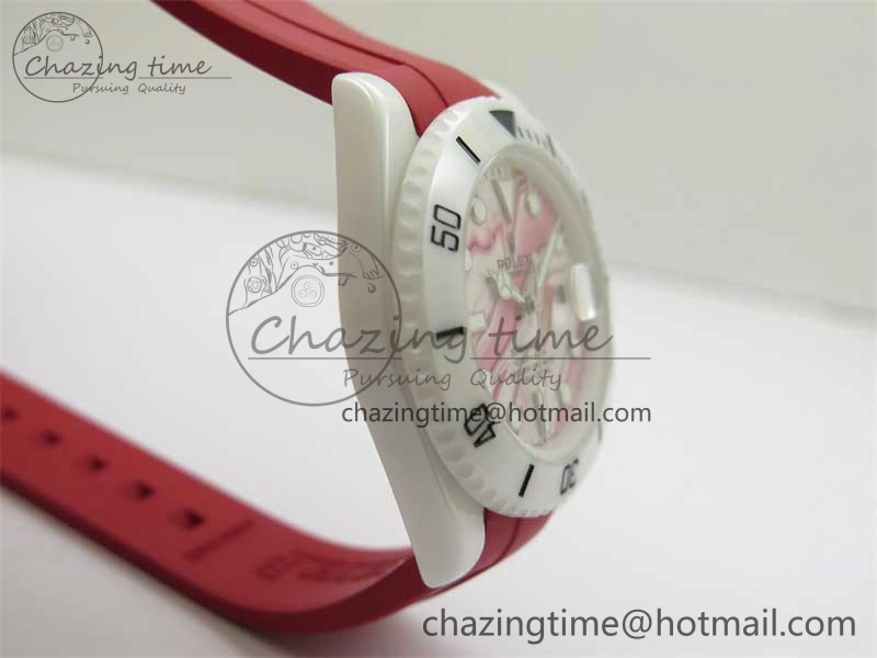 Submariner 40mm White Ceramic 5GF Best Edition White Red Dial on Red Rubber Strap SA Effortless 2485