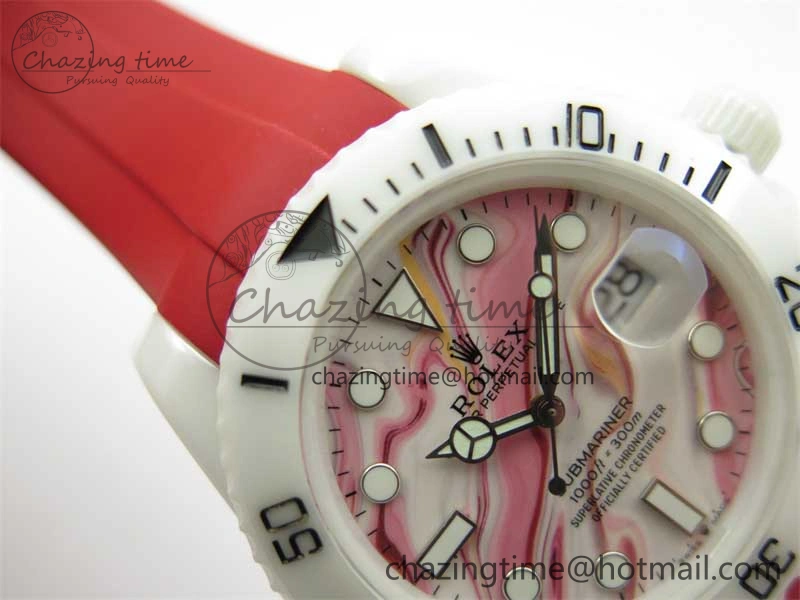 Submariner 40mm White Ceramic 5GF Best Edition White Red Dial on Red Rubber Strap SA Effortless 2485
