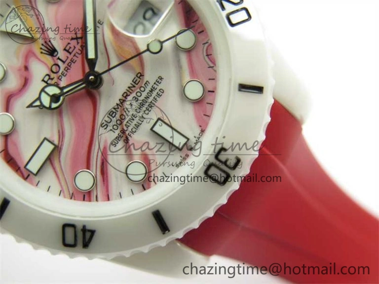 Submariner 40mm White Ceramic 5GF Best Edition White Red Dial on Red Rubber Strap SA Effortless 2485