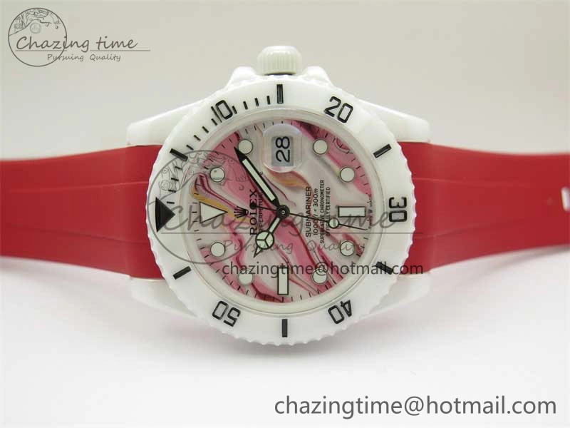 Submariner 40mm White Ceramic 5GF Best Edition White Red Dial on Red Rubber Strap SA Effortless 2485