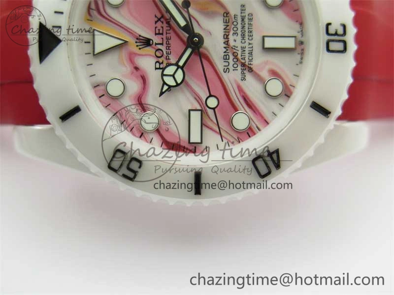 Submariner 40mm White Ceramic 5GF Best Edition White Red Dial on Red Rubber Strap SA Effortless 2485