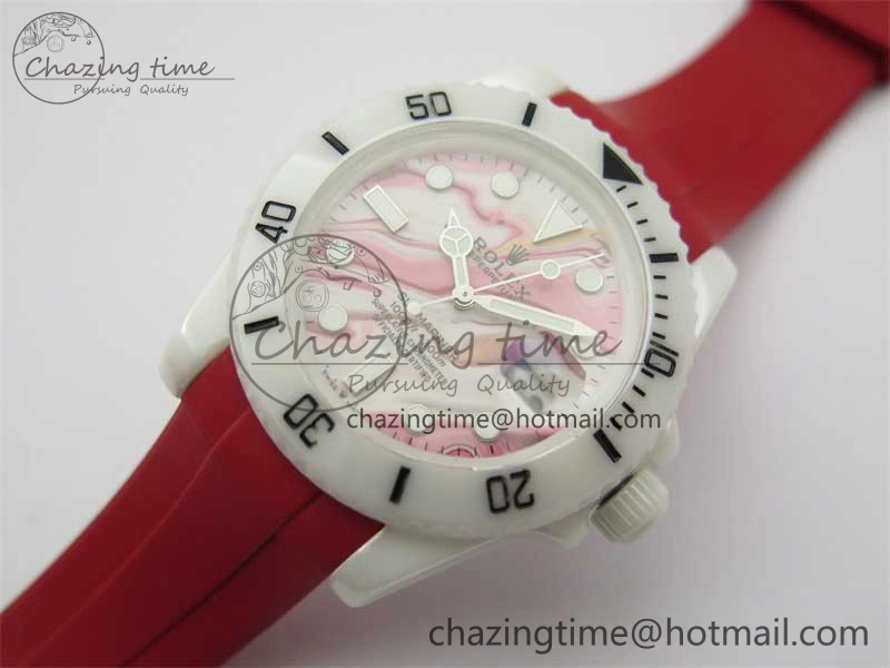 Submariner 40mm White Ceramic 5GF Best Edition White Red Dial on Red Rubber Strap SA Effortless 2485