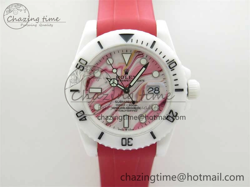 Submariner 40mm White Ceramic 5GF Best Edition White Red Dial on Red Rubber Strap SA Effortless 2485