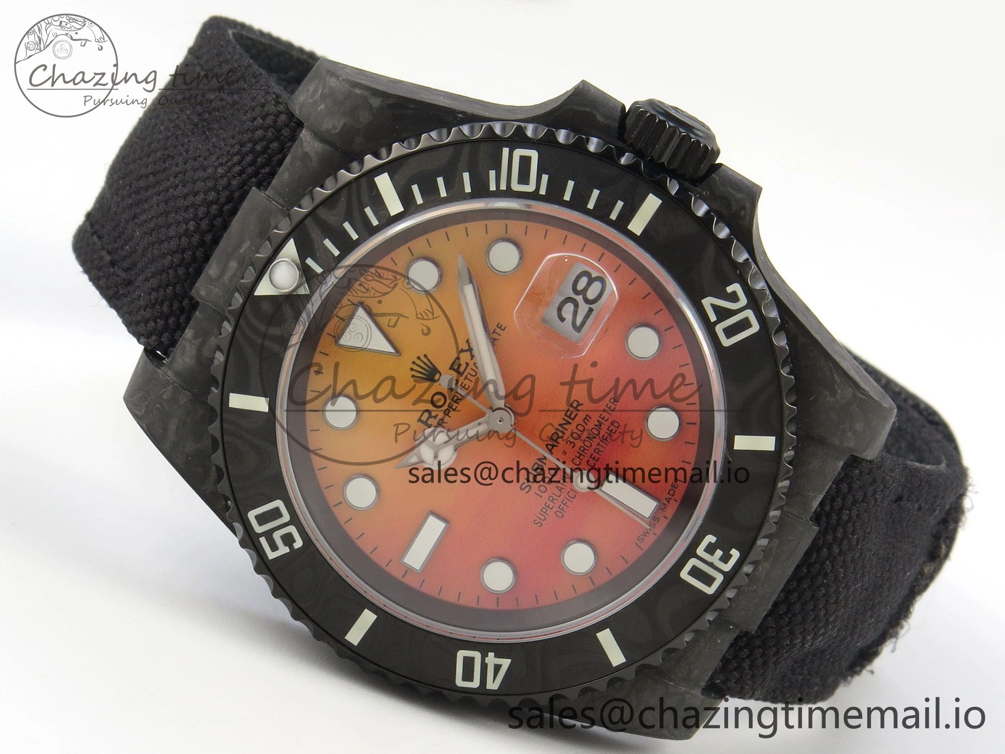 Submariner DIW Black Carbon MPF Best Edition Orange Dial On Black Nylon Strap SA EasyMatch 315