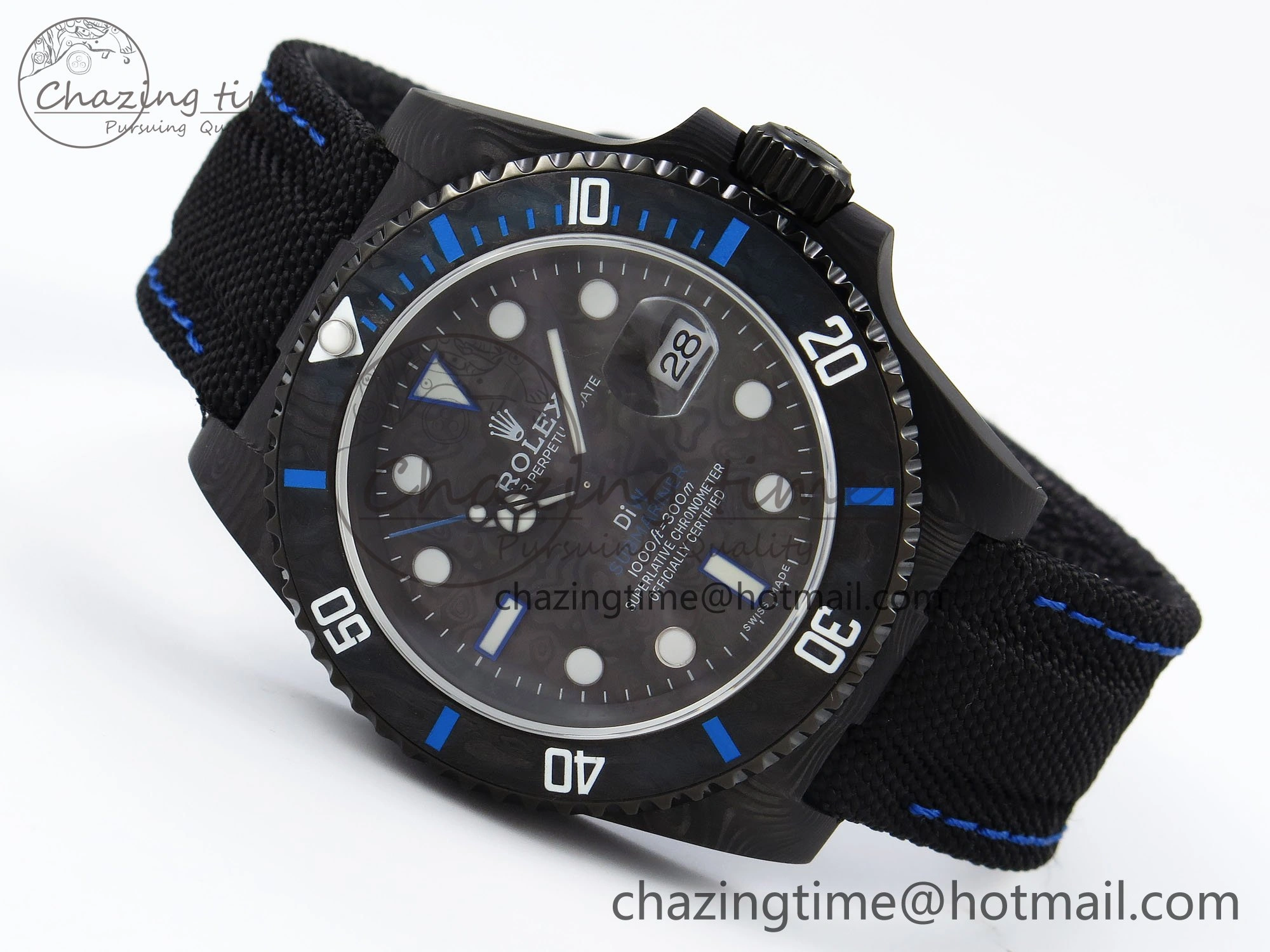 Stylish Submariner DIW Carbon IPKF 1:1 Best Edition Black Blue Dial on Black Nylon Strap VR 1653
