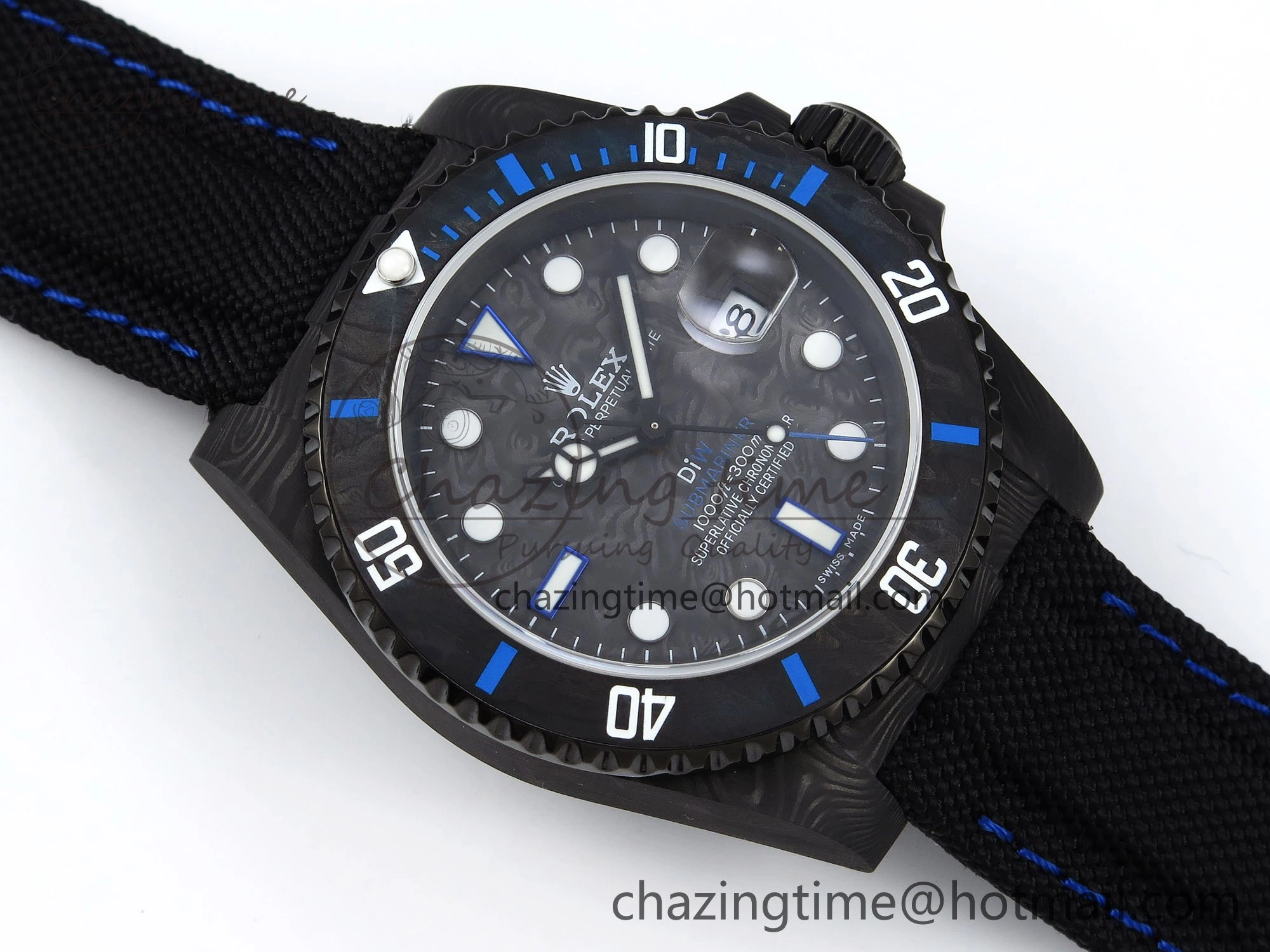 Stylish Submariner DIW Carbon IPKF 1:1 Best Edition Black Blue Dial on Black Nylon Strap VR 1653