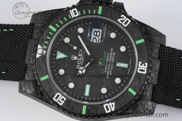 HighQuality Submariner DIW Carbon VSF 1:1 Best Edition Black Green Dial on Black Nylon Strap VS 2094