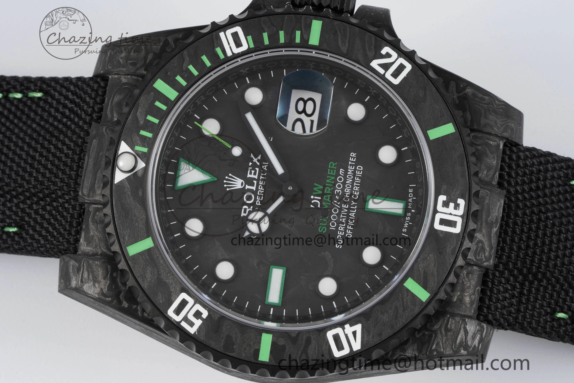 HighQuality Submariner DIW Carbon VSF 1:1 Best Edition Black Green Dial on Black Nylon Strap VS 2094