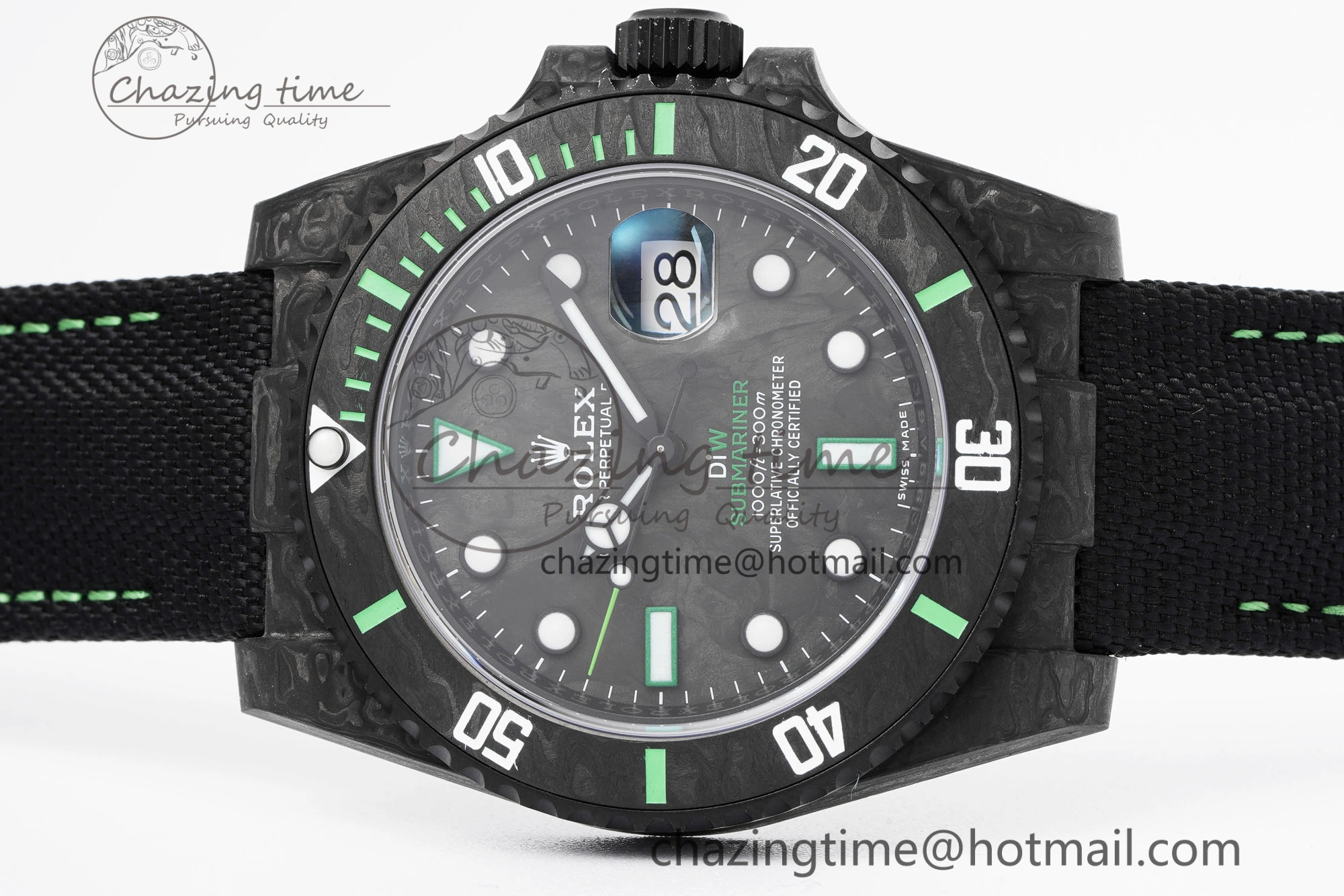 HighQuality Submariner DIW Carbon VSF 1:1 Best Edition Black Green Dial on Black Nylon Strap VS 2094