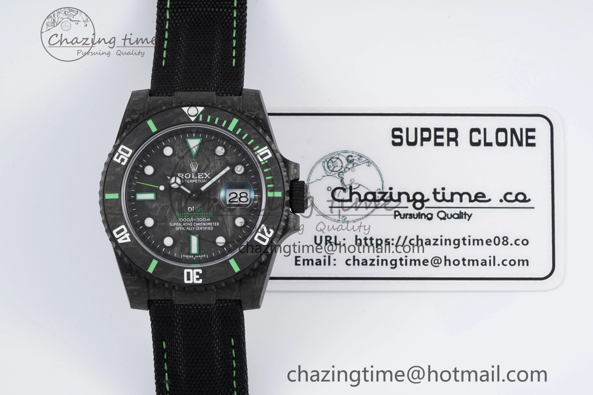 HighQuality Submariner DIW Carbon VSF 1:1 Best Edition Black Green Dial on Black Nylon Strap VS 2094