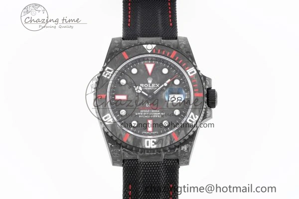 FashionForward Submariner DIW Carbon VSF 1:1 Best Edition Black Red Dial on Black Nylon Strap VS 2095