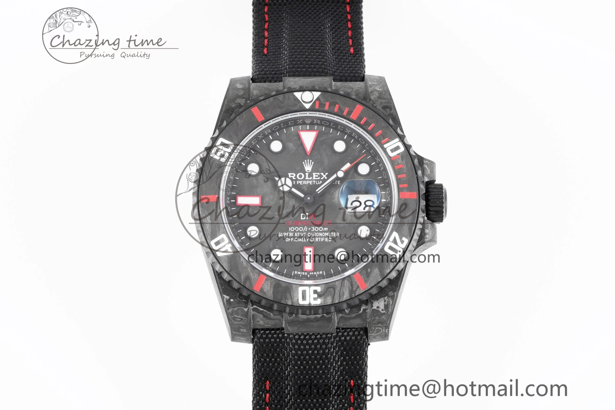 FashionForward Submariner DIW Carbon VSF 1:1 Best Edition Black Red Dial on Black Nylon Strap VS 2095