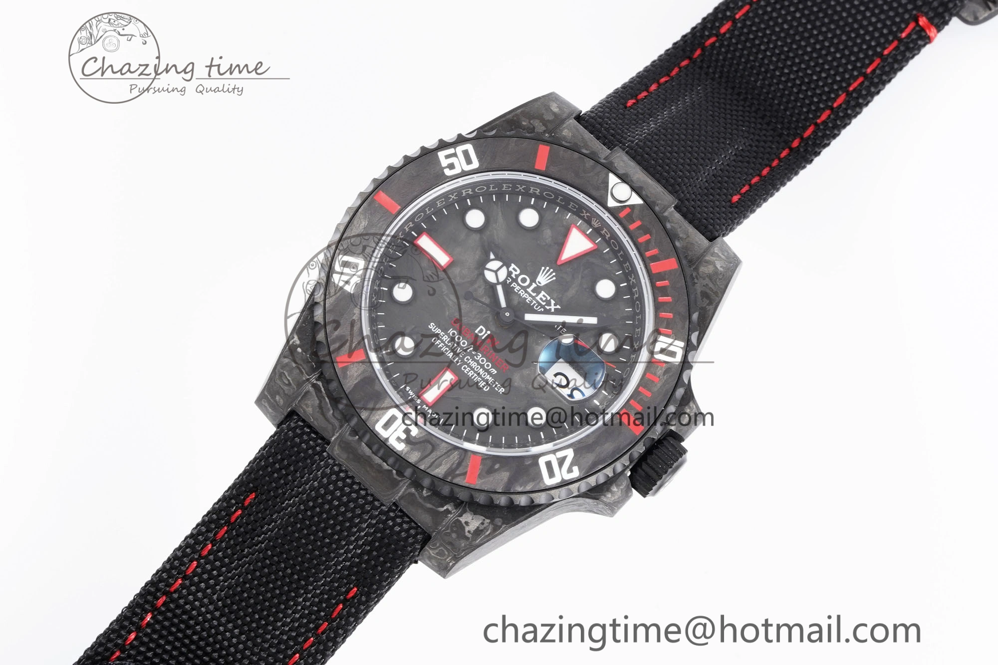 FashionForward Submariner DIW Carbon VSF 1:1 Best Edition Black Red Dial on Black Nylon Strap VS 2095