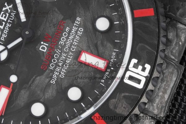 FashionForward Submariner DIW Carbon VSF 1:1 Best Edition Black Red Dial on Black Nylon Strap VS 2095
