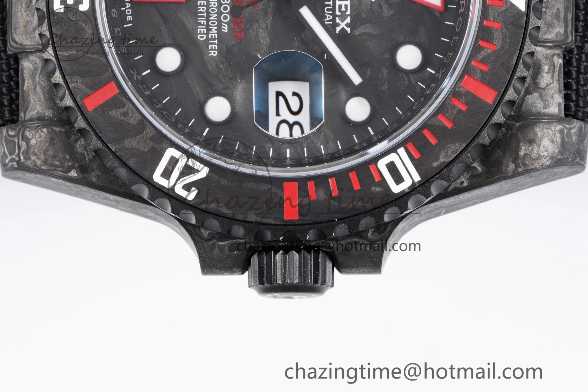 FashionForward Submariner DIW Carbon VSF 1:1 Best Edition Black Red Dial on Black Nylon Strap VS 2095