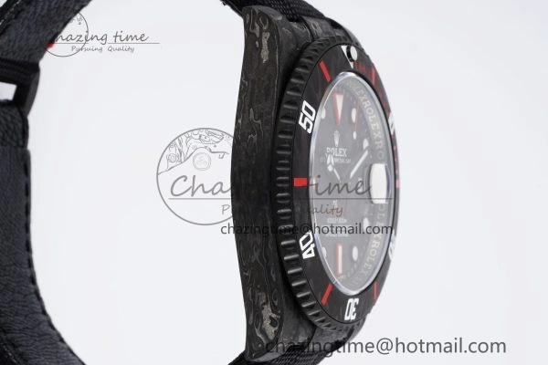 FashionForward Submariner DIW Carbon VSF 1:1 Best Edition Black Red Dial on Black Nylon Strap VS 2095