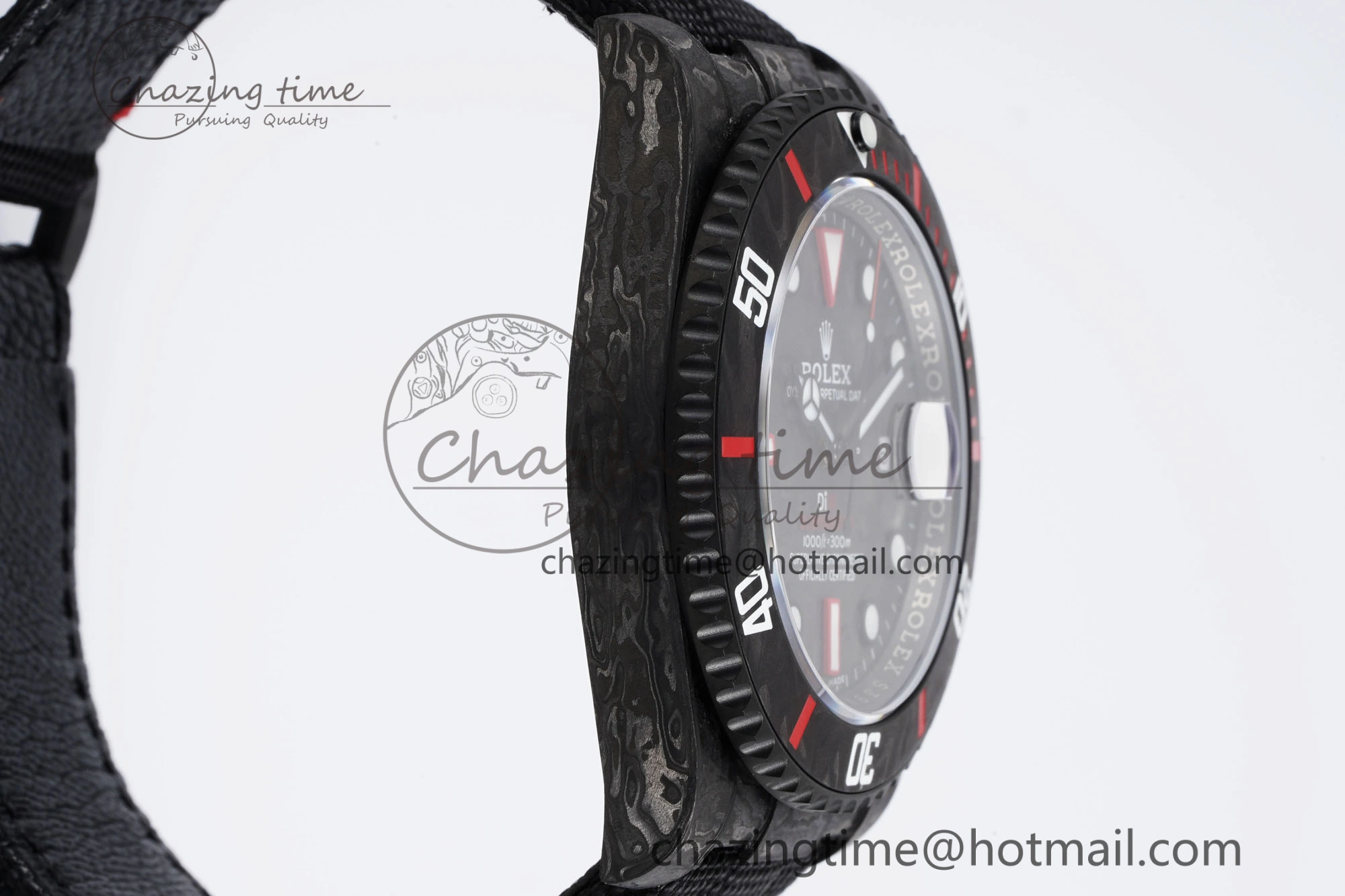 FashionForward Submariner DIW Carbon VSF 1:1 Best Edition Black Red Dial on Black Nylon Strap VS 2095