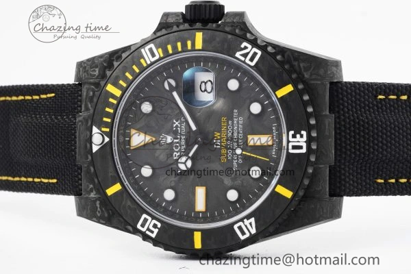 Colorful Submariner DIW Carbon VSF 1:1 Best Edition Black Yellow Dial on Black Nylon Strap VS 2093