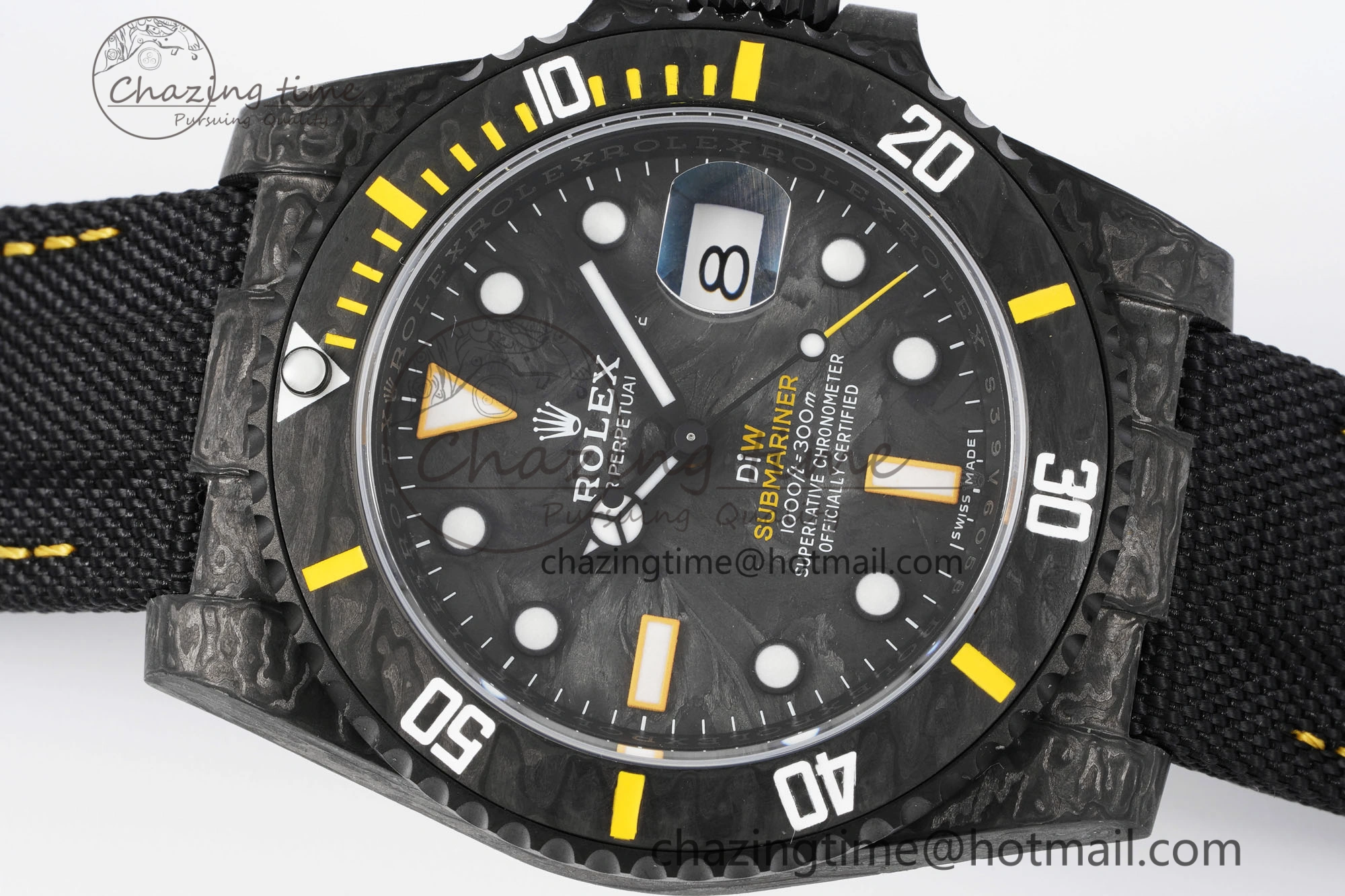 Colorful Submariner DIW Carbon VSF 1:1 Best Edition Black Yellow Dial on Black Nylon Strap VS 2093