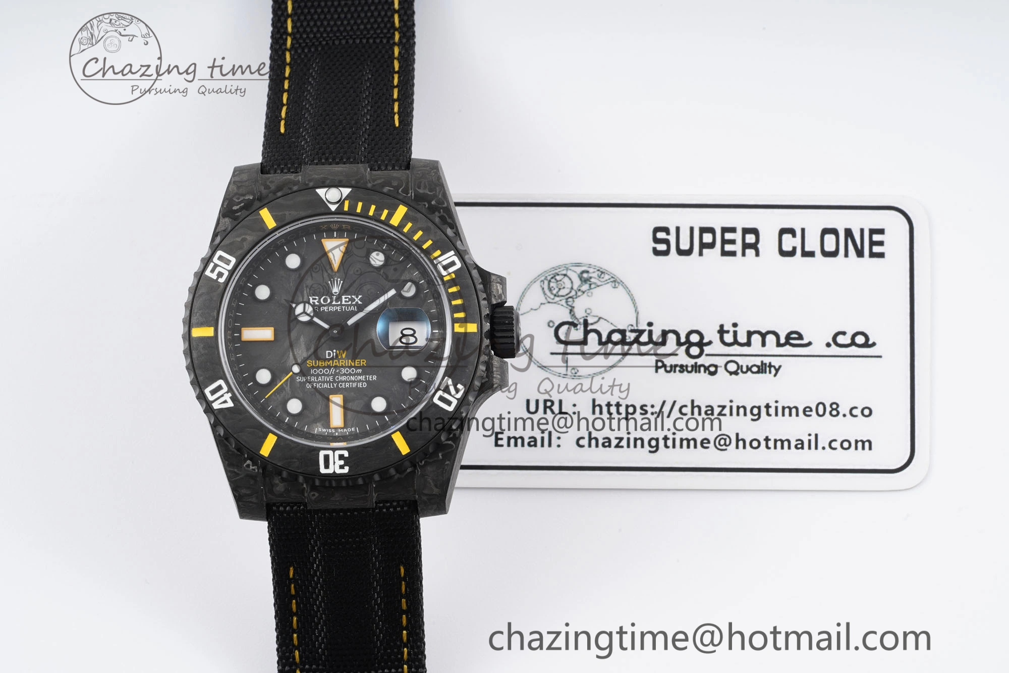 Colorful Submariner DIW Carbon VSF 1:1 Best Edition Black Yellow Dial on Black Nylon Strap VS 2093