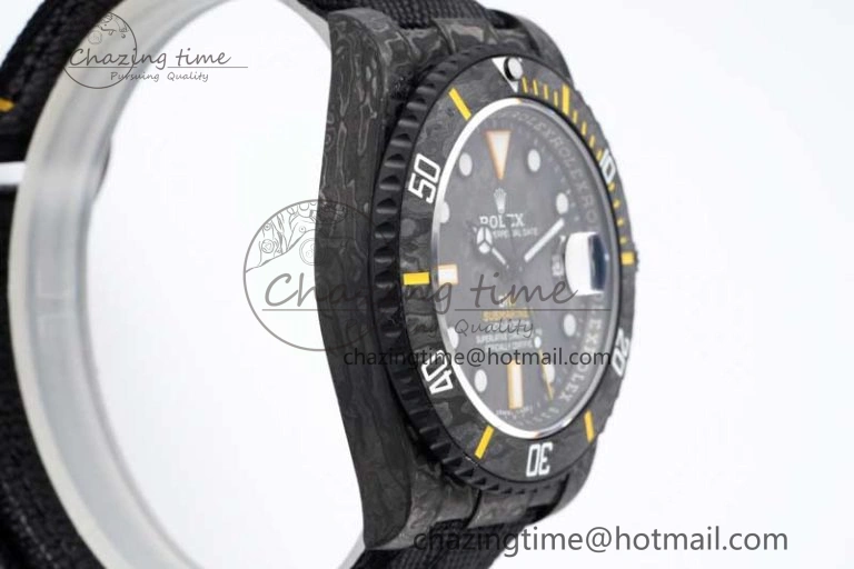 Minimalist Submariner DIW Carbon VSF 1:1 Best Edition Black Yellow Dial on Black Nylon Strap VS 2168