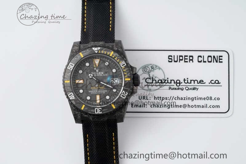 Minimalist Submariner DIW Carbon VSF 1:1 Best Edition Black Yellow Dial on Black Nylon Strap VS 2168