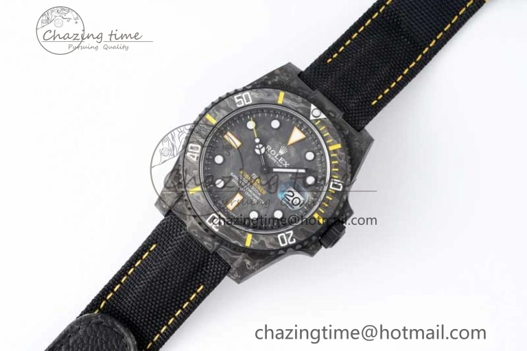 Minimalist Submariner DIW Carbon VSF 1:1 Best Edition Black Yellow Dial on Black Nylon Strap VS 2168