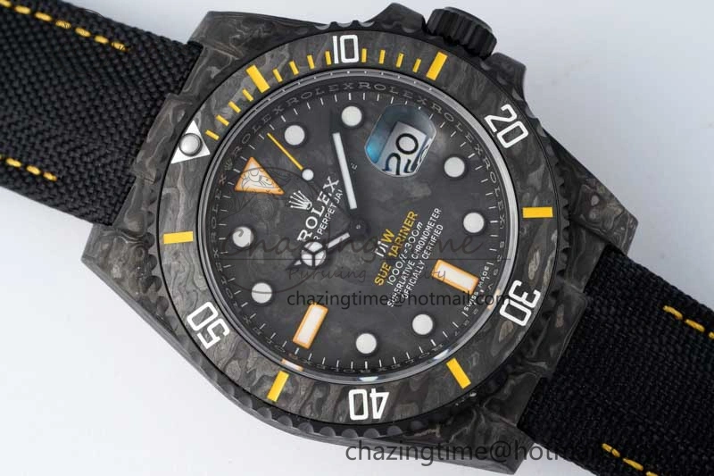 Minimalist Submariner DIW Carbon VSF 1:1 Best Edition Black Yellow Dial on Black Nylon Strap VS 2168