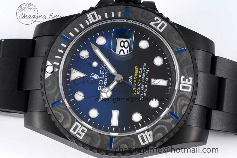 Effortless Submariner DIW DLC Sandblasted VSF 1:1 Best Edition Black Blue Dial on DLC Bracelet VS 2054
