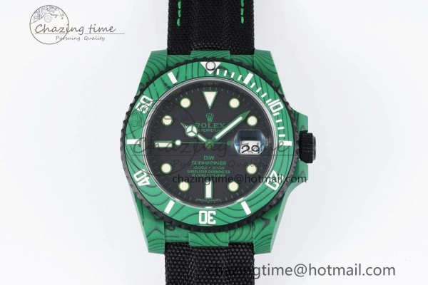 Submariner DIW Green Carbon VSF 1:1 Best Edition Black Dial on Black Nylon Strap VS Cozy 2070
