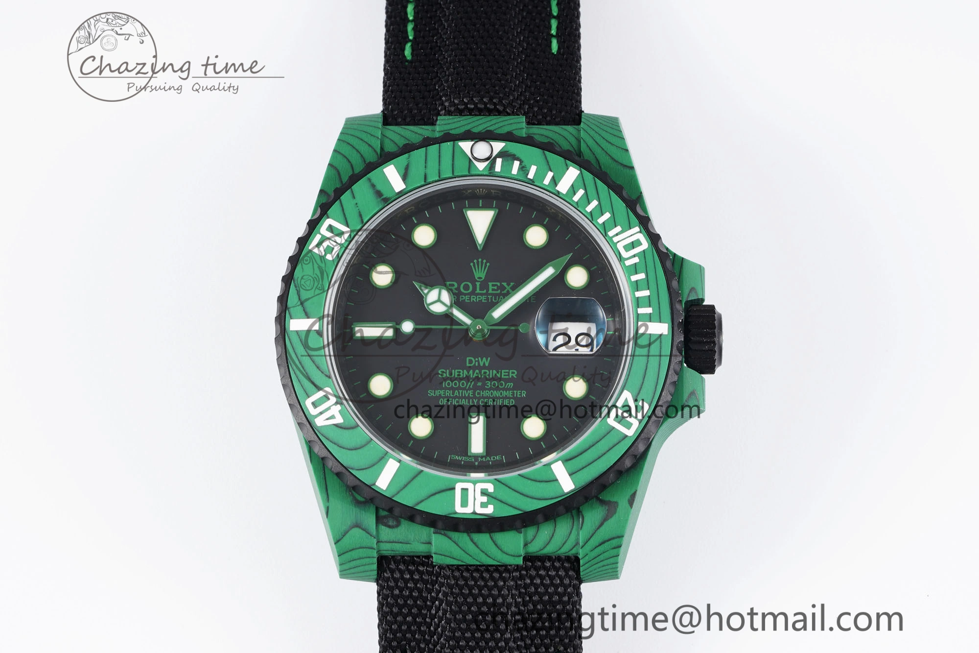 Submariner DIW Green Carbon VSF 1:1 Best Edition Black Dial on Black Nylon Strap VS Cozy 2070