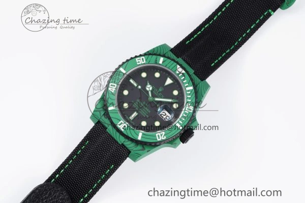 Submariner DIW Green Carbon VSF 1:1 Best Edition Black Dial on Black Nylon Strap VS Cozy 2070