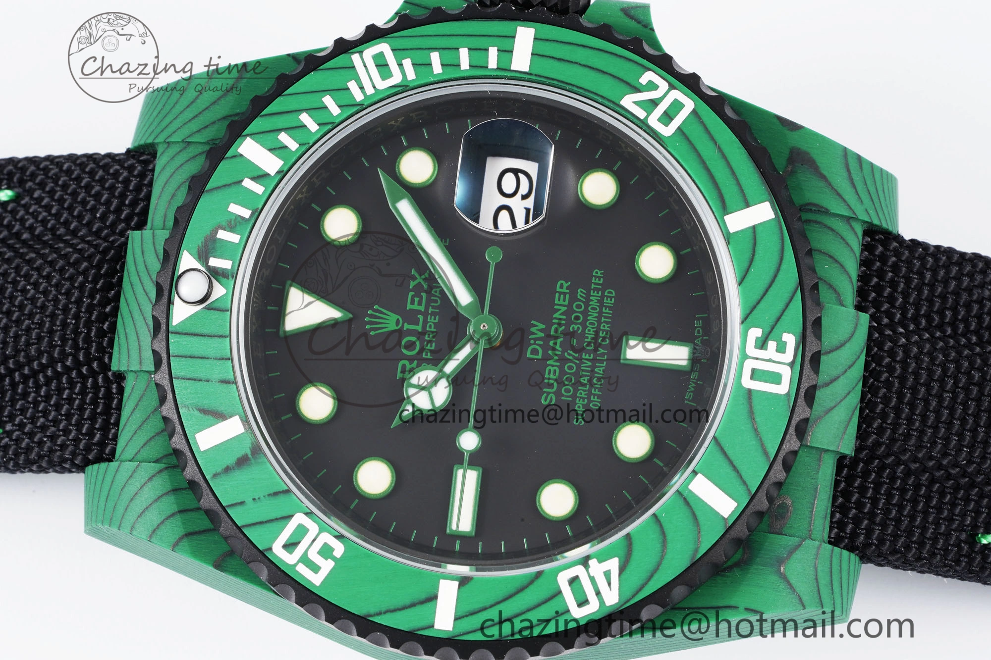 Submariner DIW Green Carbon VSF 1:1 Best Edition Black Dial on Black Nylon Strap VS Cozy 2070