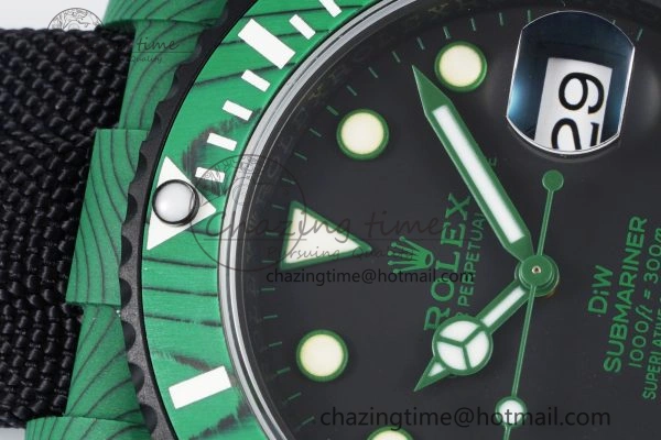 Submariner DIW Green Carbon VSF 1:1 Best Edition Black Dial on Black Nylon Strap VS Cozy 2070