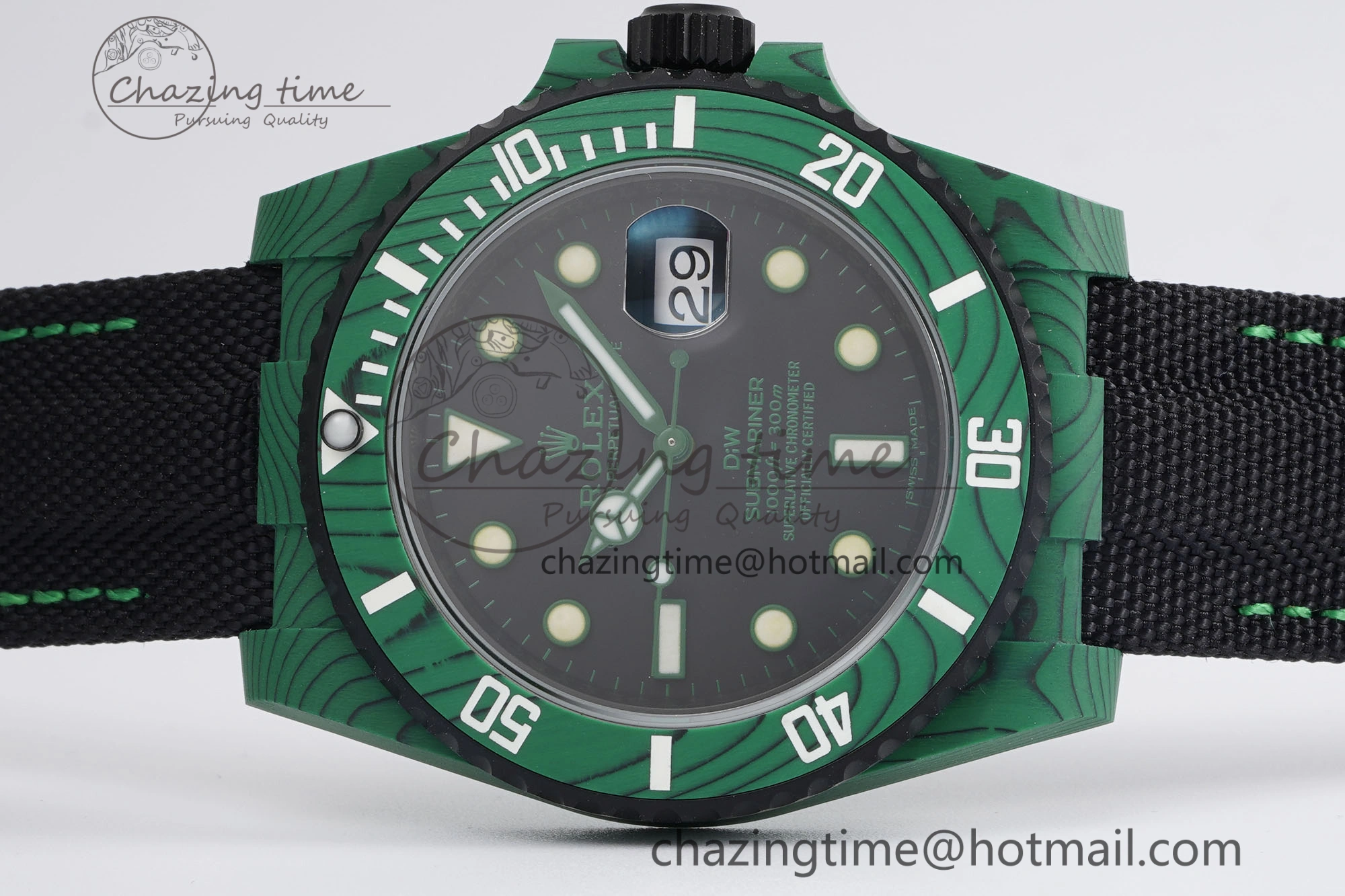 Submariner DIW Green Carbon VSF 1:1 Best Edition Black Dial on Black Nylon Strap VS Cozy 2070