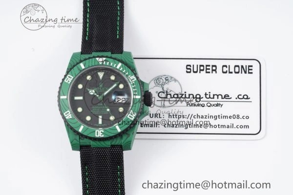 Submariner DIW Green Carbon VSF 1:1 Best Edition Black Dial on Black Nylon Strap VS Cozy 2070