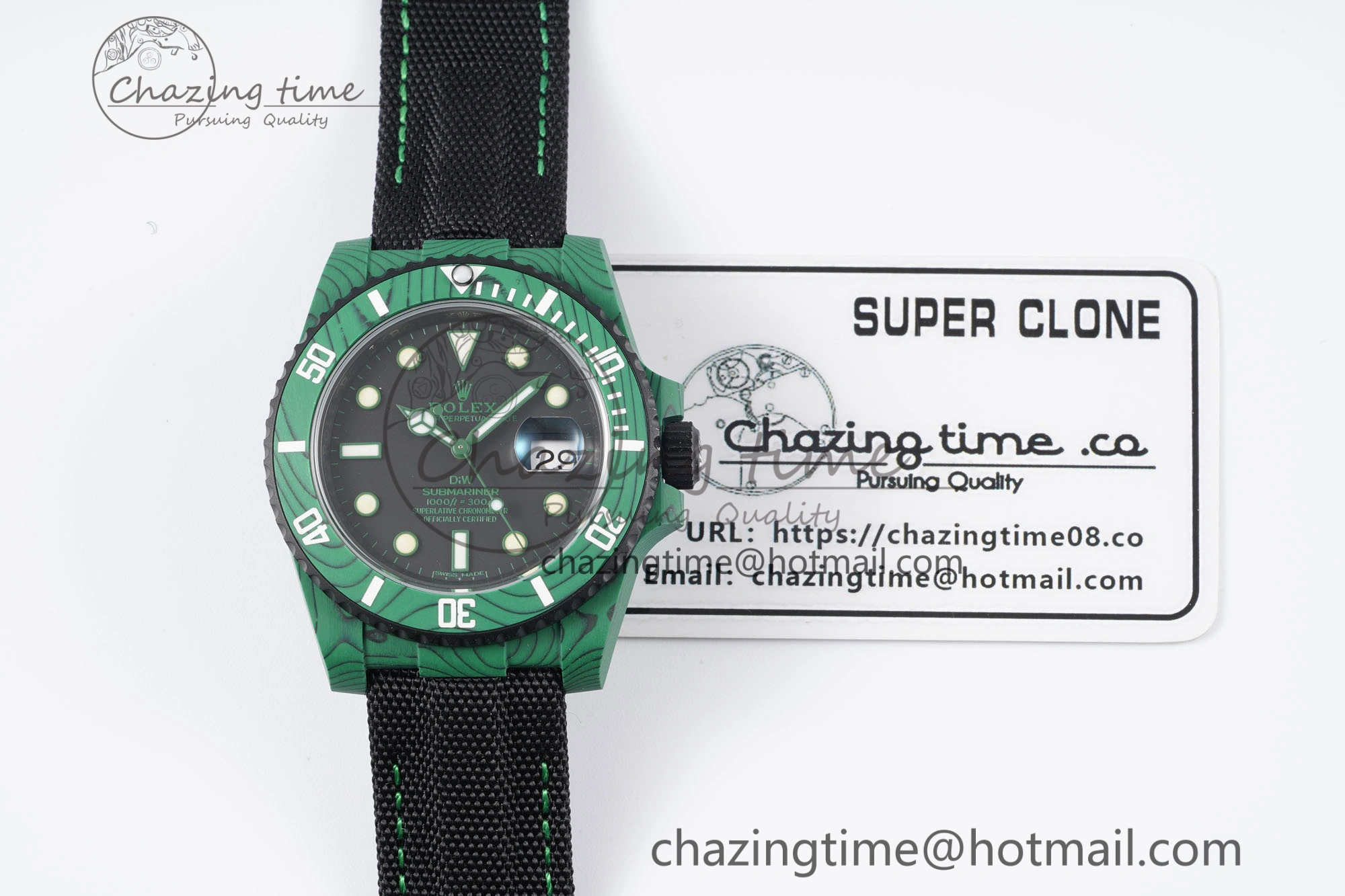 Submariner DIW Green Carbon VSF 1:1 Best Edition Black Dial on Black Nylon Strap VS Cozy 2070