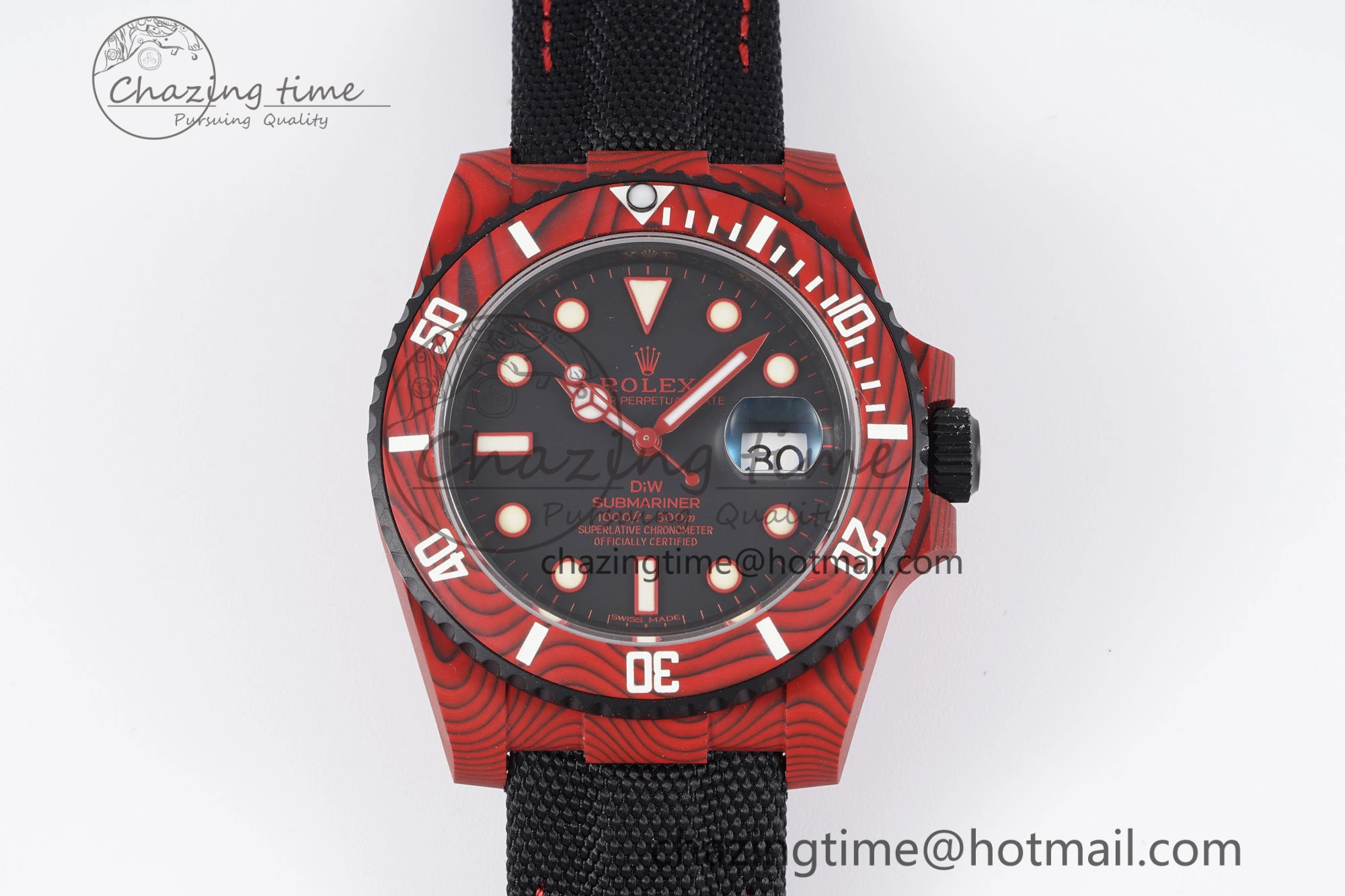 Submariner DIW Red Carbon VSF 1:1 Best Edition Black Dial on Black Nylon Strap VS TechFriendly 2069