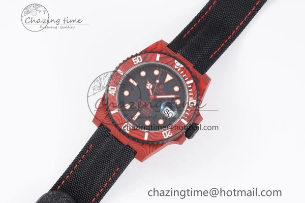 Submariner DIW Red Carbon VSF 1:1 Best Edition Black Dial on Black Nylon Strap VS TechFriendly 2069