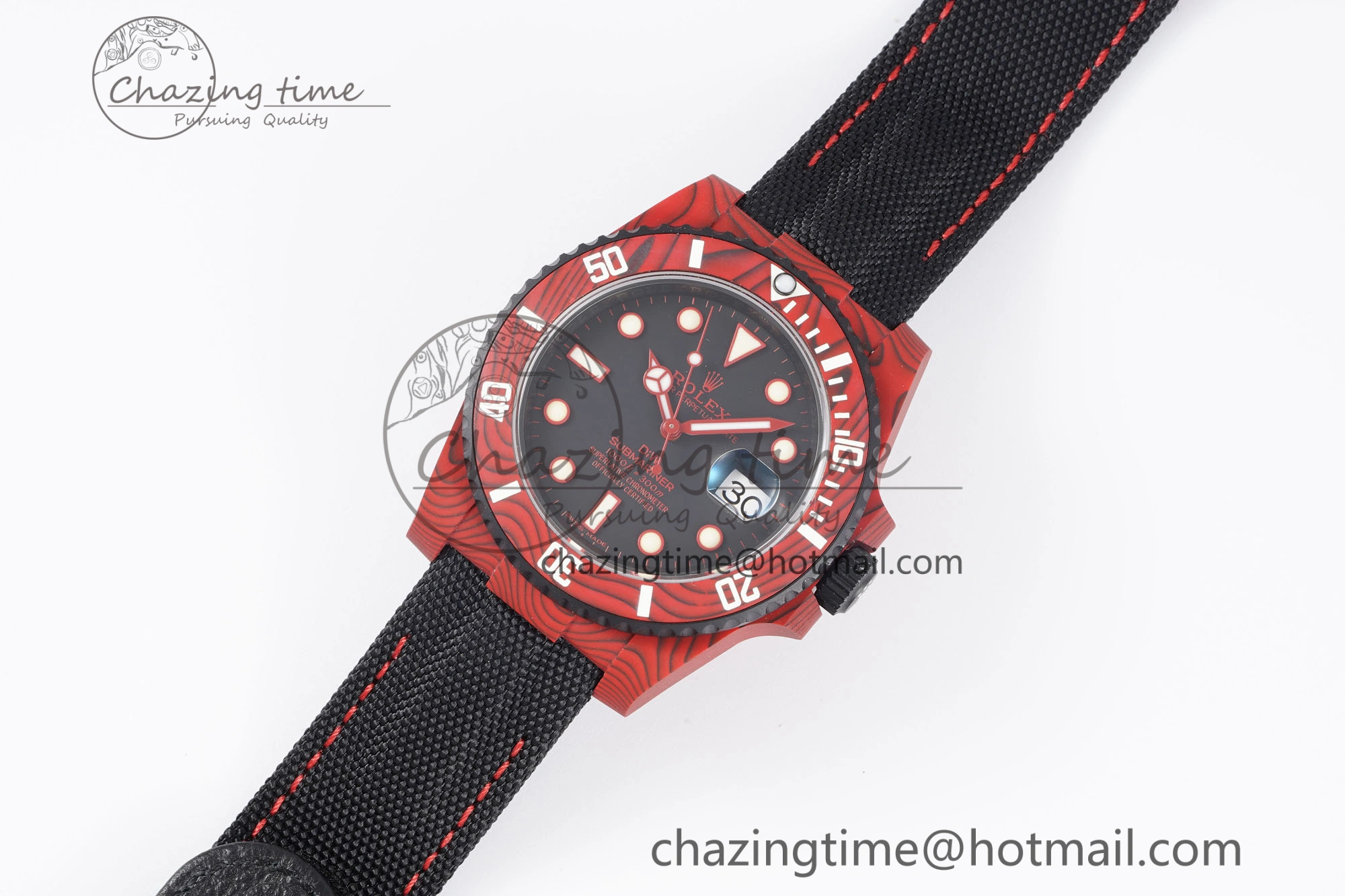 Submariner DIW Red Carbon VSF 1:1 Best Edition Black Dial on Black Nylon Strap VS TechFriendly 2069